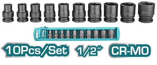 TOTAL 10 Pcs 1/2"DR. Impact socket set THISTD12101