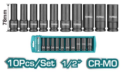 TOTAL Juego De Dados De Impacto Largos 1/2" DR 10 Piezas THKISD12102L